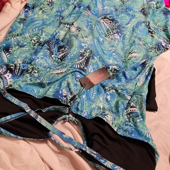 NWT hanna nicole two piece tankini boy short swimdress plus size 28w - Picture 13 of 14